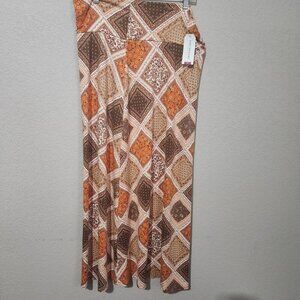 Earthbound Trading Co. XXL Geometric Patchwork Maxi Skirt Orange & Brown